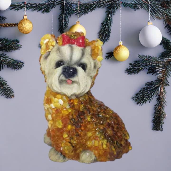 KIZIMA - Wholesale Decorative Figurine - Unique Handmade Dog Figurine with Baltic Amber1