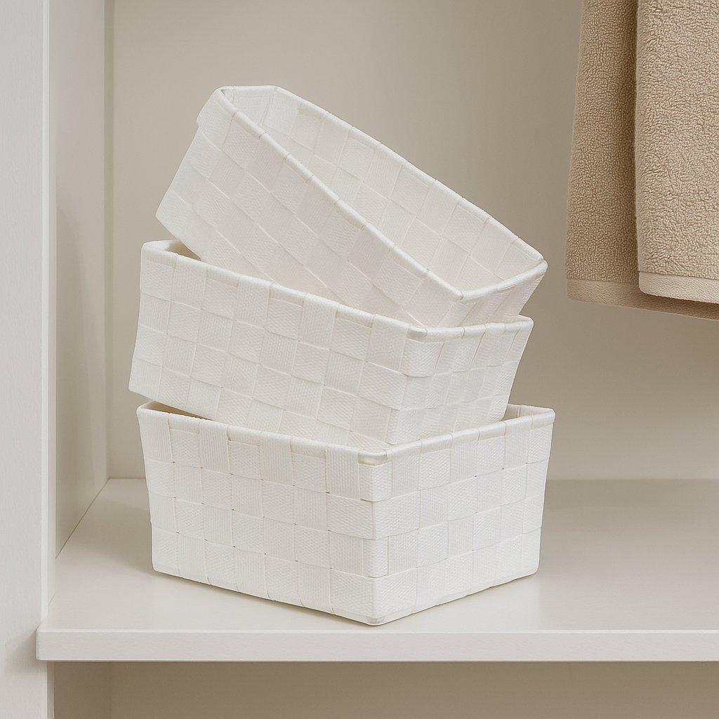 Evideco French Home Goods - Wholesale Basket - White Checkered Woven Baskets Set of 31