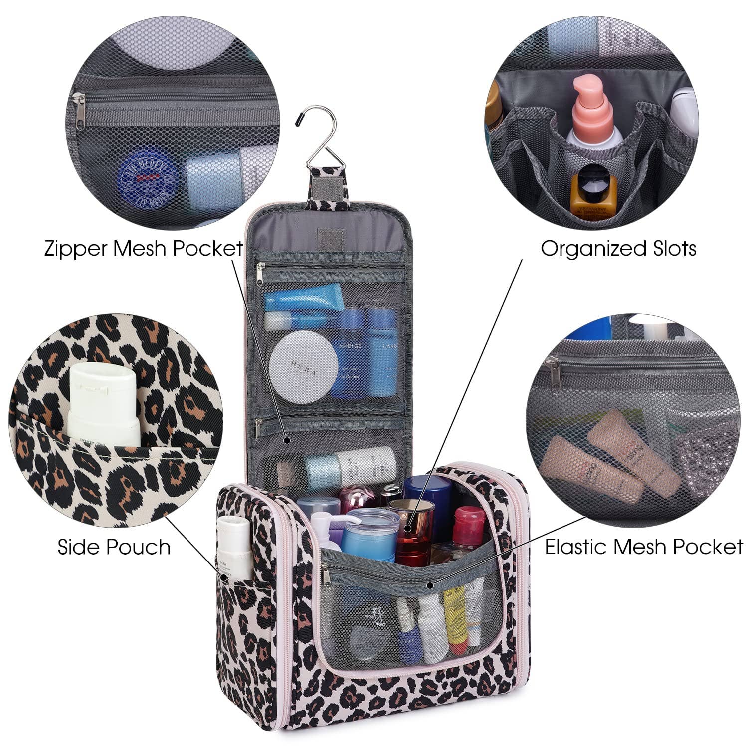 wandf – Bolsa de higiene pessoal - Mulher por atacado – wandf Bolsa de Viagem Suspensa para Higiene e Maquiagem com Estampa Animal Print20