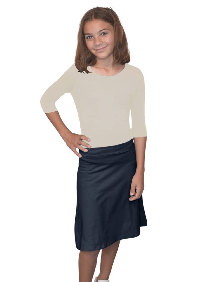 Girls' Cotton-Spandex A-Line Skirt - Knee Length Comfort for wholesale by Kosher Casual