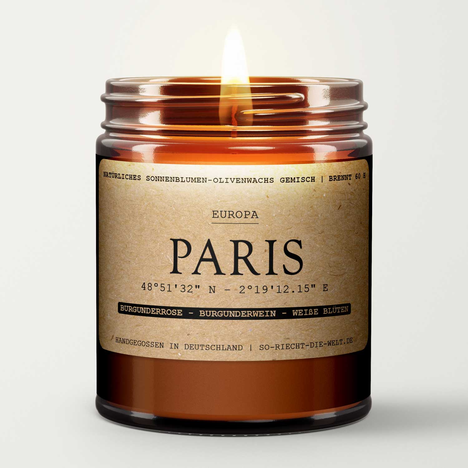 So riecht die Welt - Vente Bougie en bocal - Bougie parfumée Paris - rose bordeaux, vin de Bourgogne, fleurs blanches2