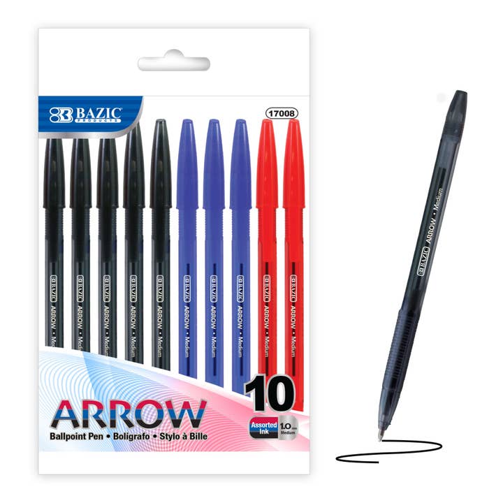 Arrow Assorted Color Stick Pen (10/Pack) for wholesale by BAZIC Products