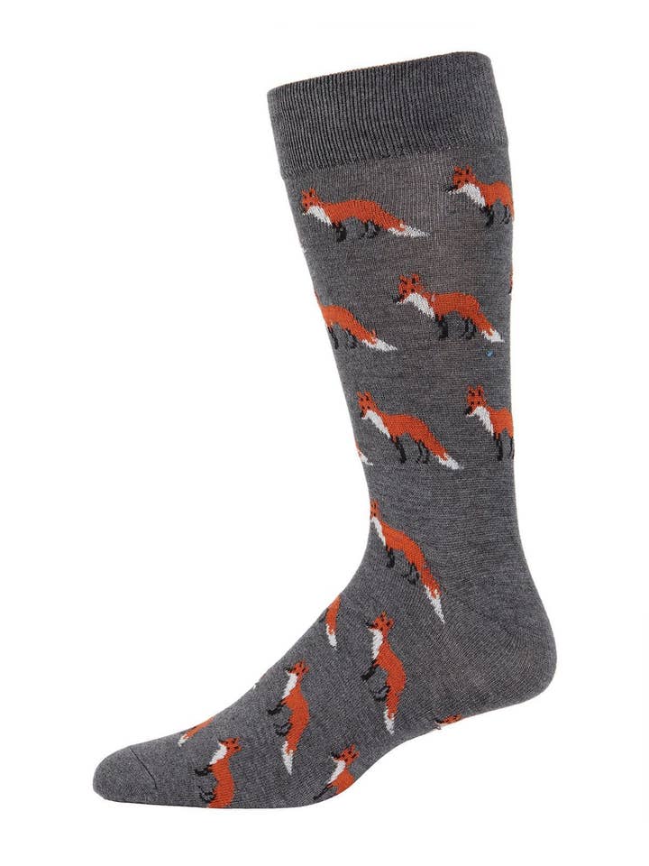 Med Gray Heather MeMoi Fox Cashmere Blend Men's Crew Socks for wholesale on Faire