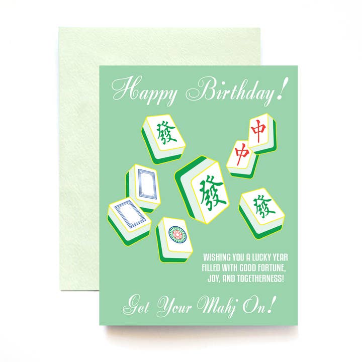 Carte de vœux d'anniversaire Mahjong Chanceux Joyeux Anniversaire Jouez à votre Mahj pour la vente par ILOOTPAPERIE