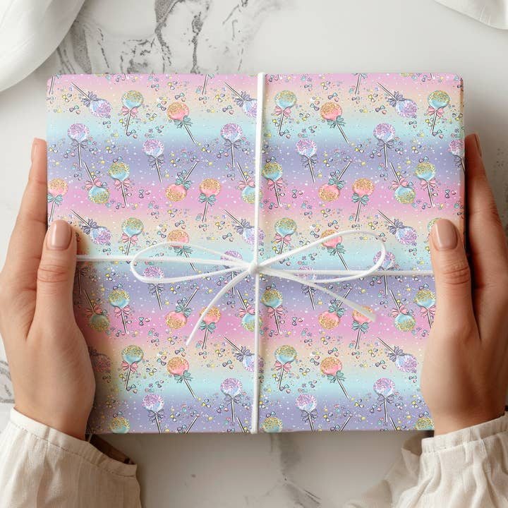 Magic Wand Wrapping Paper Sheet – Pastel Watercolour Gift Wrap with Unicorn Wands for Princess Birthdays, Multicolour for wholesale by House of Binky