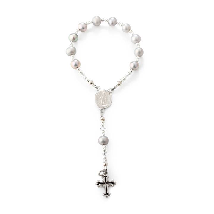 Cherished Moments - Wholesale Prayer Beads Necklace - Sterling Silver Grey Baby Rosary Baptism or Christening Gift