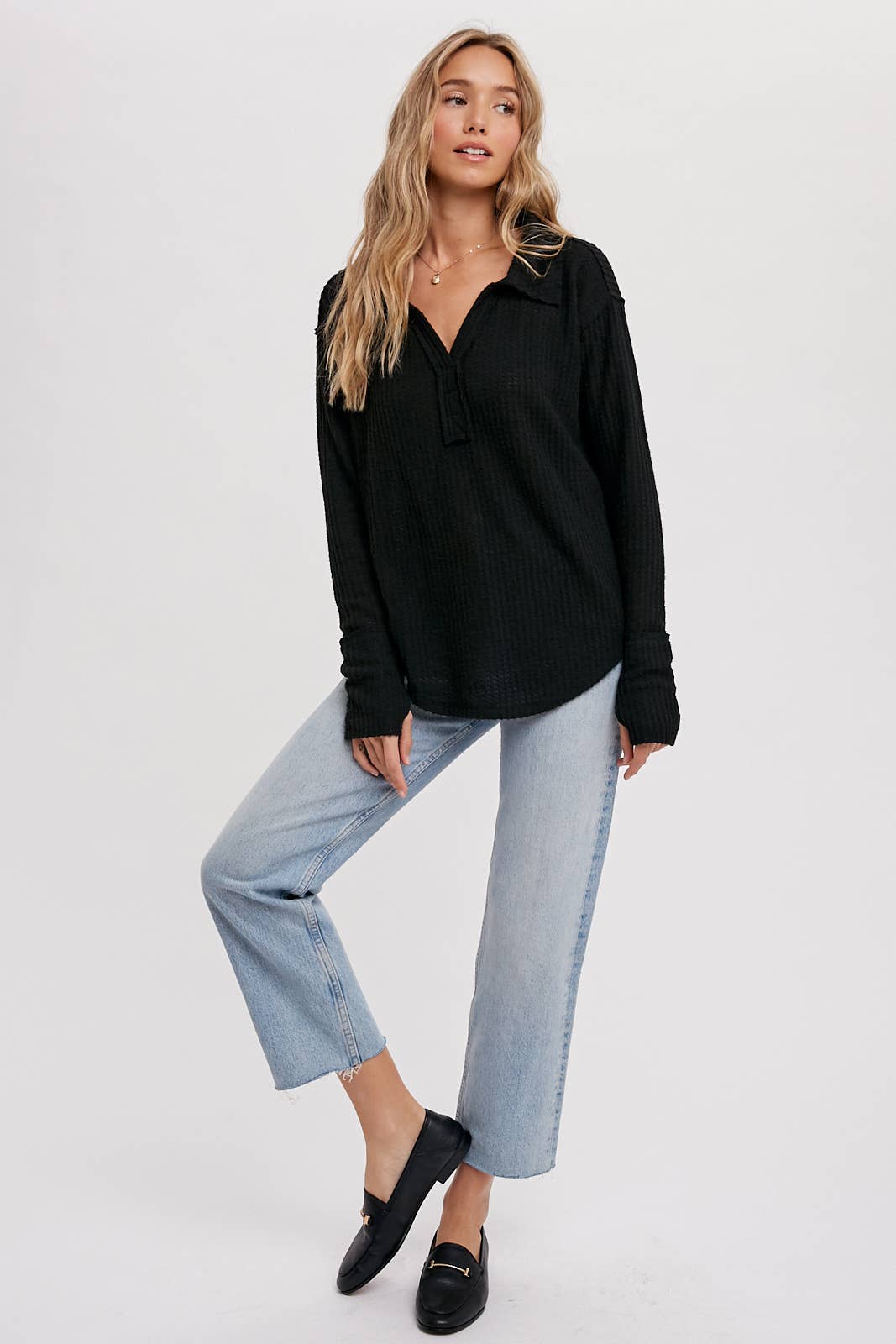 Bluivy - Wholesale Knit Top - Women's - BRUSHED WAFFLE HENLEY TOP33