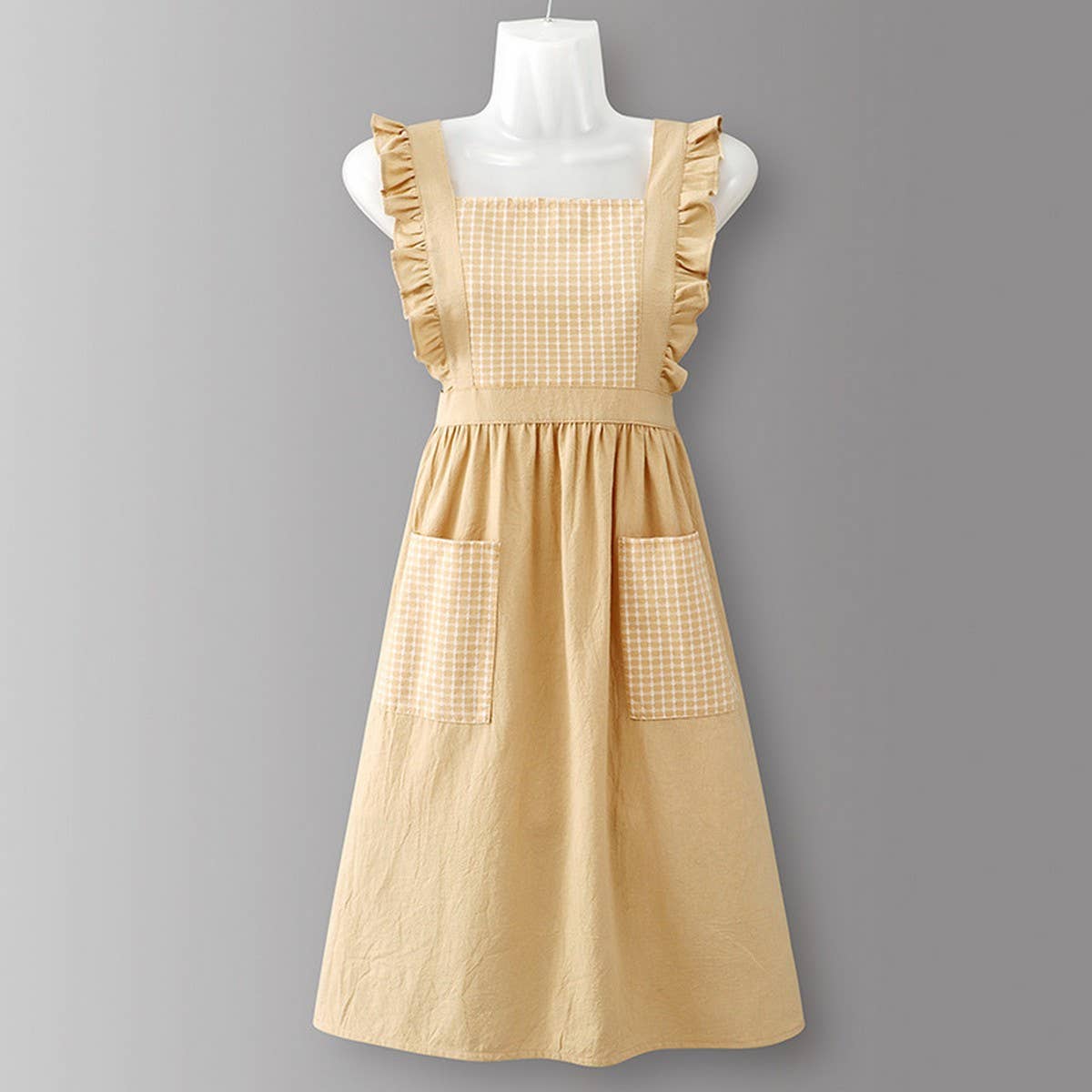 ACCITY - Wholesale Apron - Cotton Striped Grid Kitchen Apron with Pocket_CWMM1009523