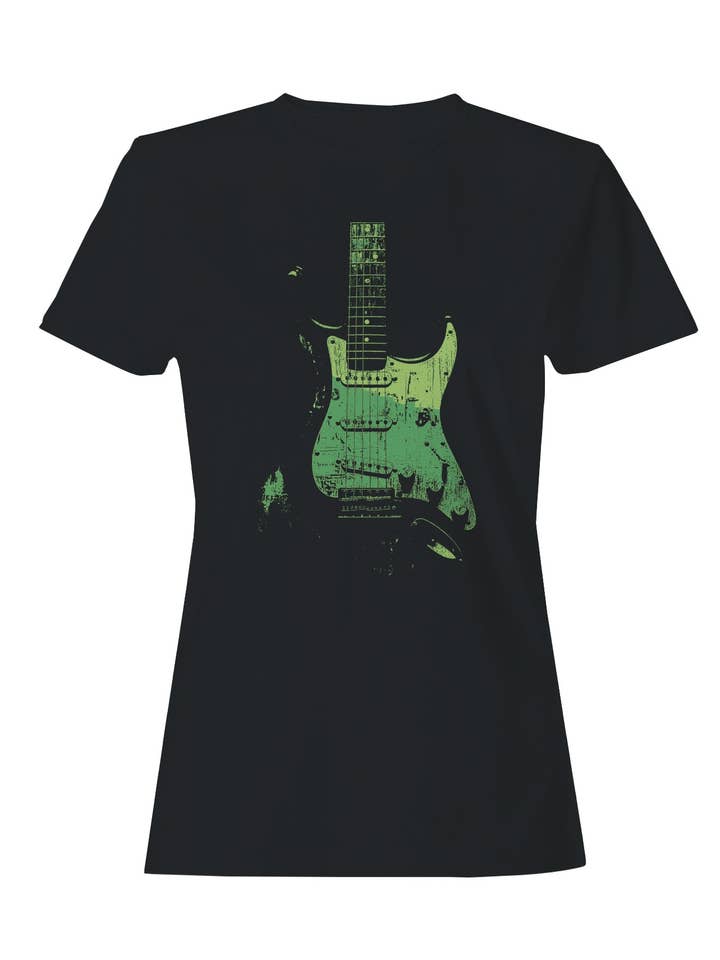 Damen-T-Shirt mit Vintage-Used-Look und E-Gitarren-Motiv für den Großhandel von TShirtGuys.com