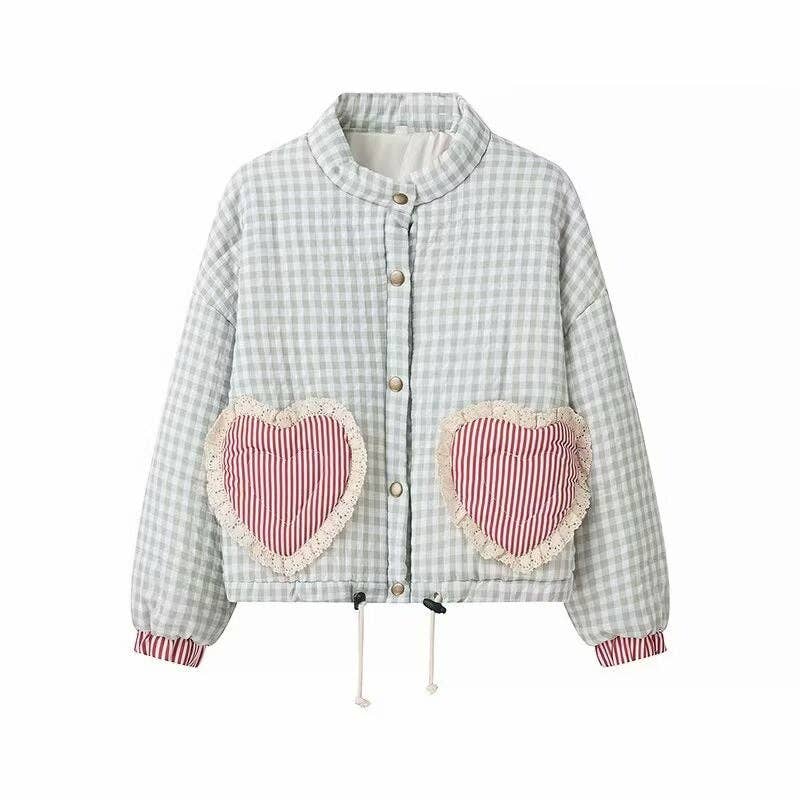 safistyle - Wholesale Jacket - Women's - Gingham Jacket with Heart Patch Details14