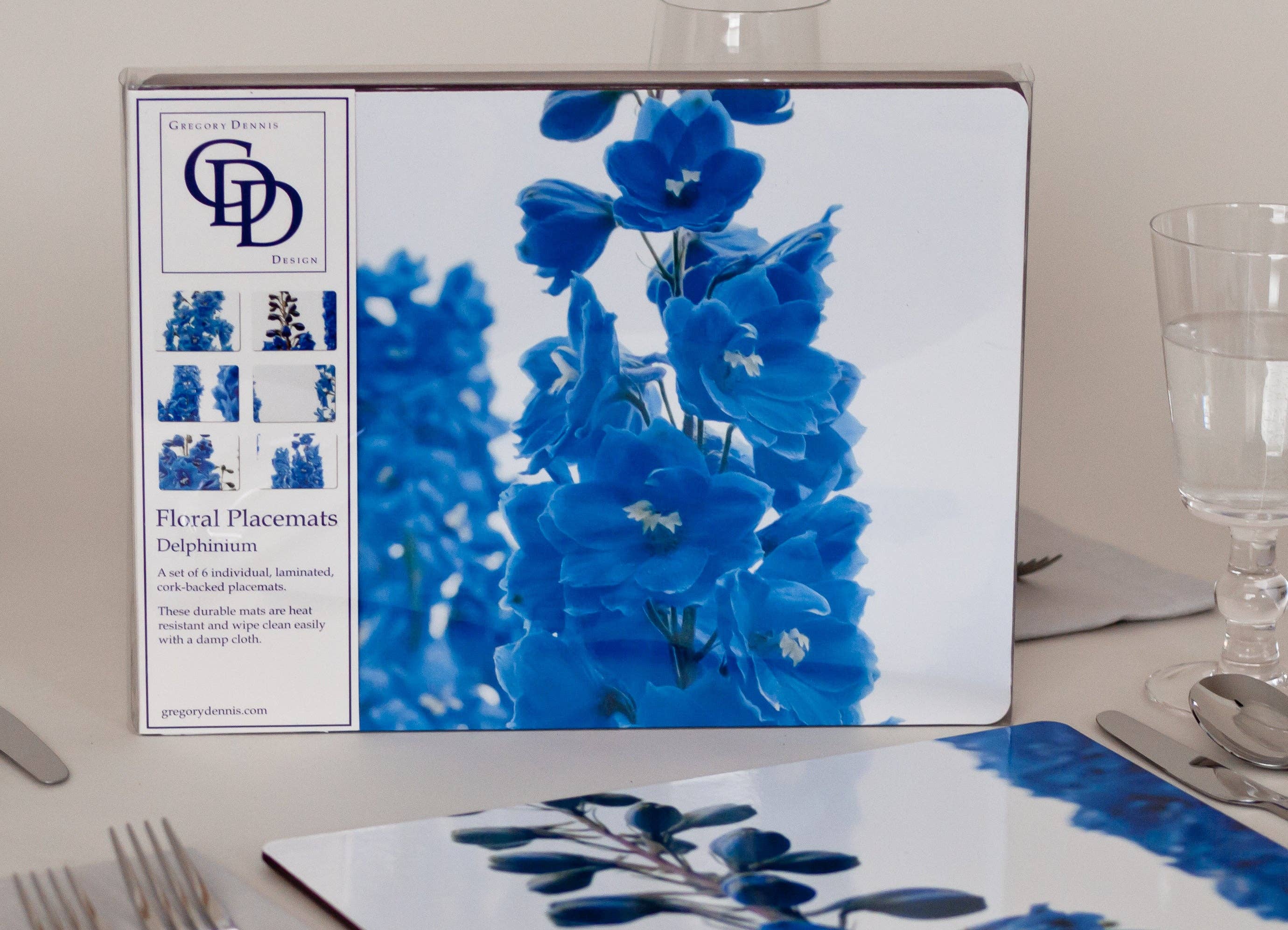 Gregory Dennis Design - Wholesale Placemat - 6 Floral Placemats - Delphinium7