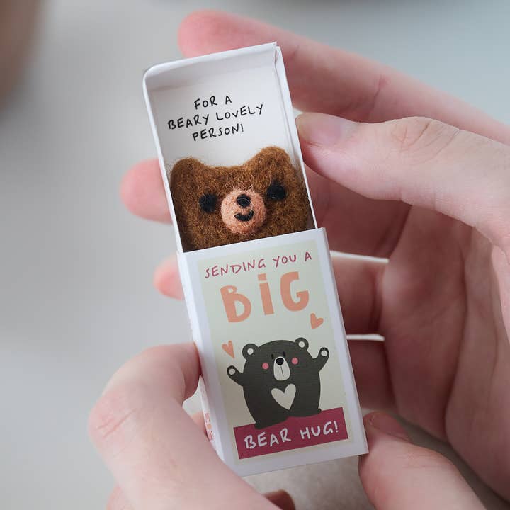 Big Bear Hug Wool Felt Bear In A Matchbox for wholesale by Marvling Bros Ltd