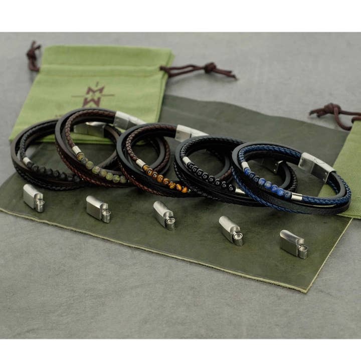 Pulseira para homem em couro e pedras por atacado de Merveilles du Monde