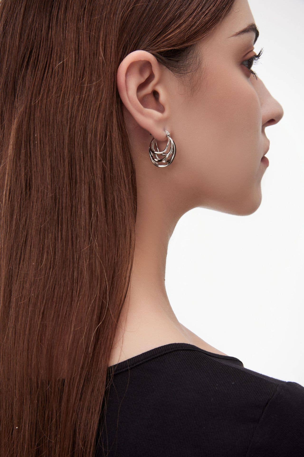 PARAGON CAT - Wholesale Dangle Earrings - 925 Silver Openwork Multi-Layers Irregular Simple Earrings3