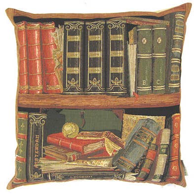 Bibliotheek kussensloop met boeken en potloden design voor wholesale door yapatkwa - art of the loom