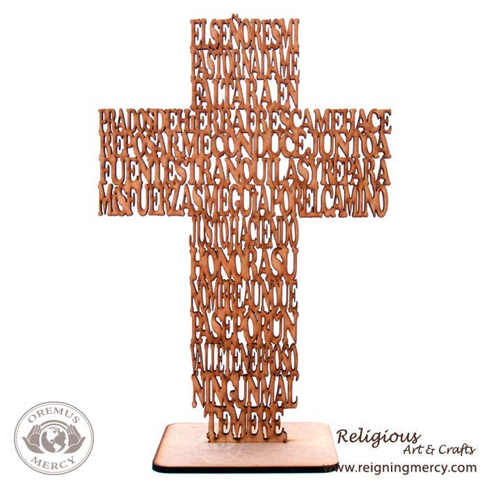 Wall Cross - “El Señor Es Mi Pastor” Psalm 23 Wooden 16″ for wholesale by Oremus Mercy