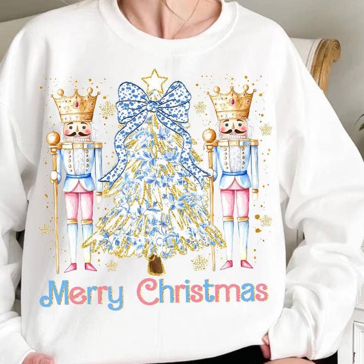NVC Ecommerce LLC - Venta al por mayor Camiseta estampada - Mujer - Camisa dorada con purpurina para árbol de Navidad, suéter con cascanueces1