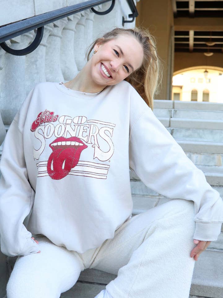 Rolling Stones OU Sooners Stoned Sand Thrifted Sweatshirt for wholesale by LivyLu
