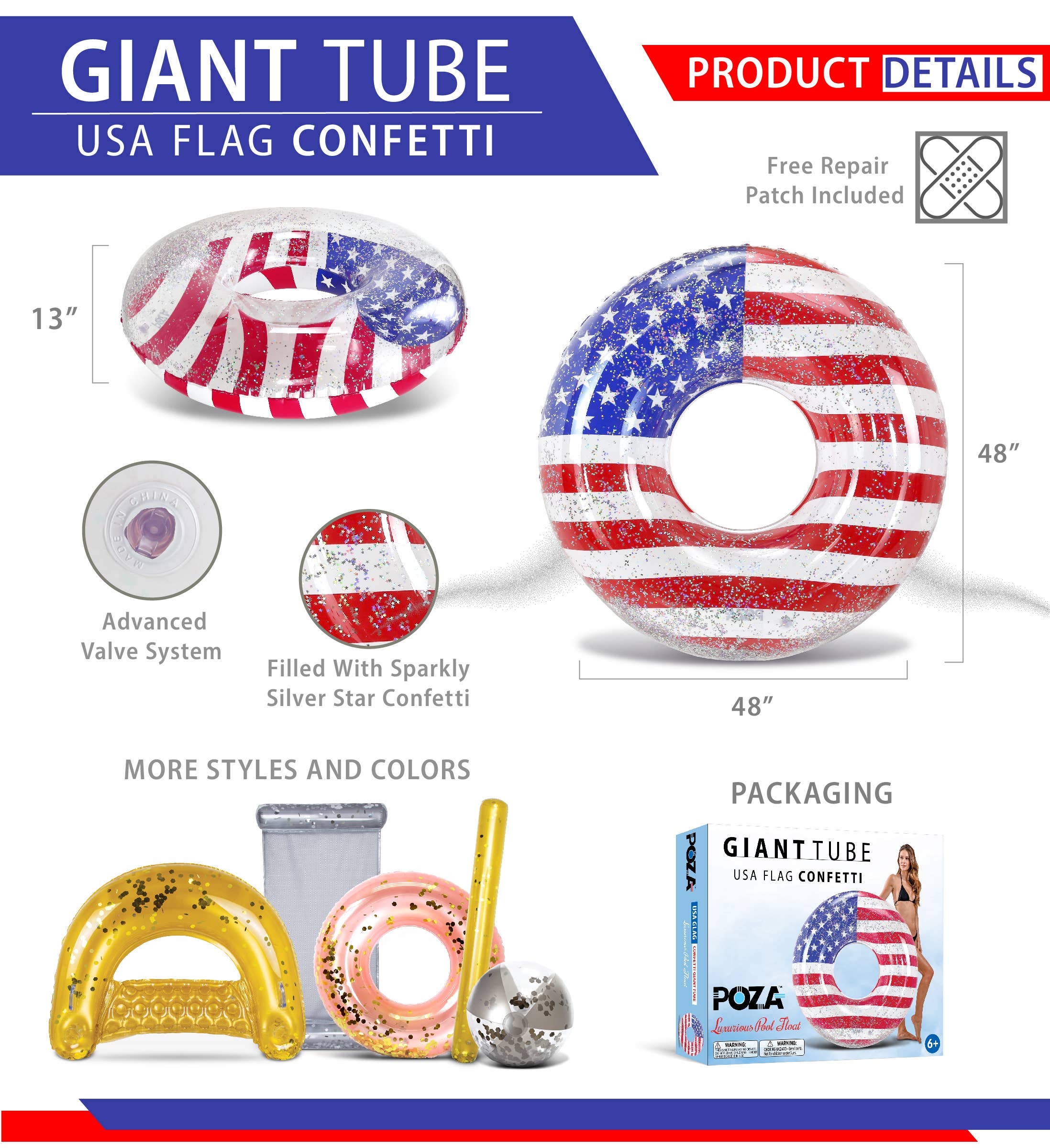 Cota Global - Wholesale Inflatables - Pool Float - Giant 48 Inch Tube - Usa Flag1