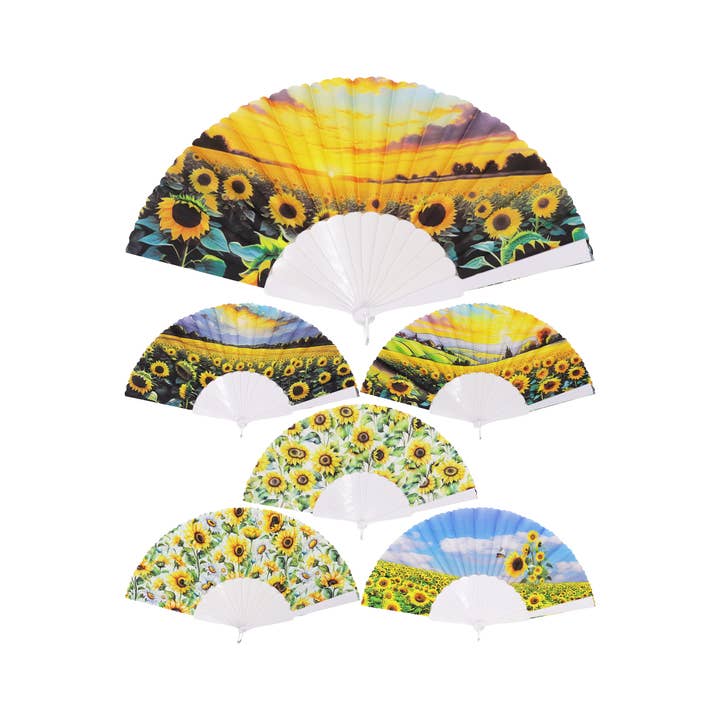 SORTIERT Sonnenblumenfeld Weißer Handfächer für den Großhandel auf Faire