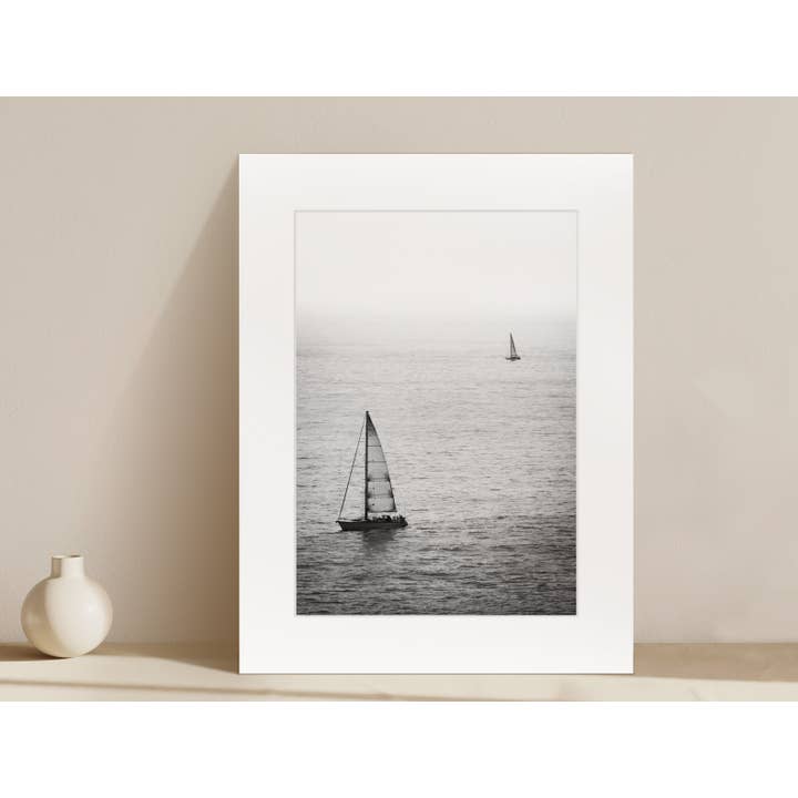 Sailboats Matted Print -Black and White Fine Art Photography for wholesale by Hayden Photography