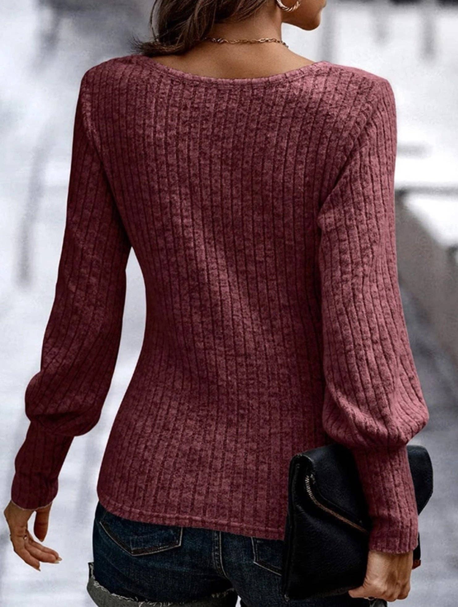 Lovenne - Wholesale Knit Top - Women's - PIT STRIP SHAVED ROUND NECK LANTERN SLEEVE TOP1