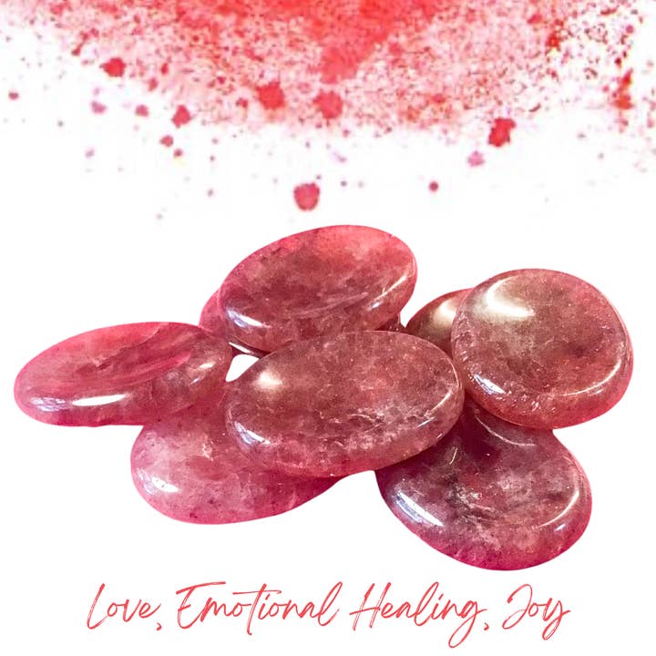 Pierre de souci en QUARTZ FRAISE avec option de carte d'information pour la vente par Essential Wellness - Body, Mind, Spirit