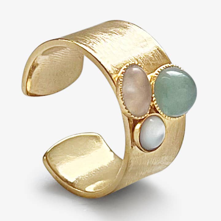 IOEL verstellbarer 3-Stein-Ring, goldplattiert für den Großhandel von Ioel Paris