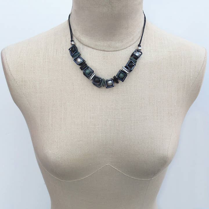 Layla black, gray, silver beaded necklace for wholesale by Katie and Company