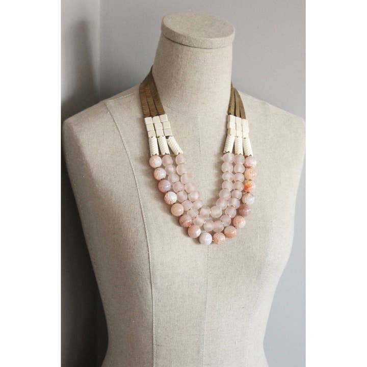 David Aubrey Jewelry - Wholesale Beaded/Pearl Necklace - YSM121 Triple strand African glass and hematite necklace
