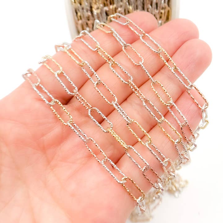 V8GSR. Corrente de Elos de Prata de Lei Tricolor por atacado de Jewels & Chains