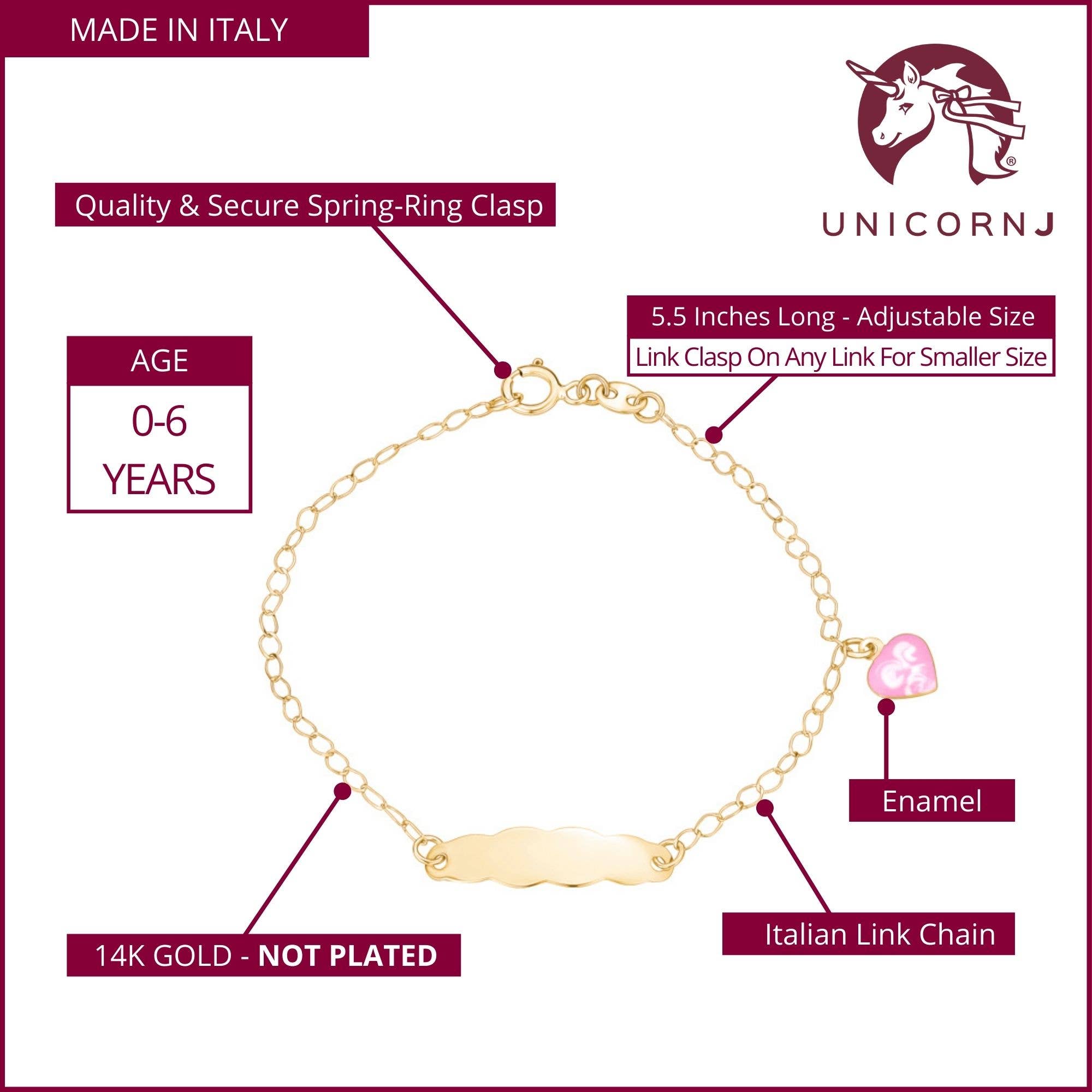 Massete - Vente Bracelets maillon et chaîne - Bracelet d'identification en or 14 carats à graver pour filles garçons enfants Baby Figaro21