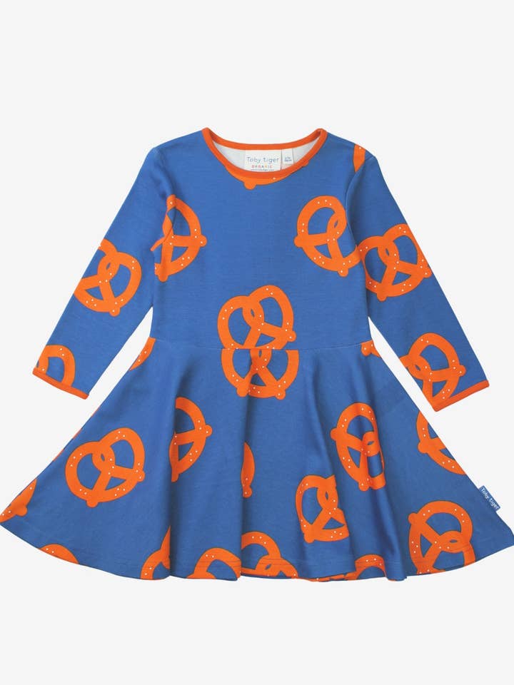 Biologisch katoenen kinder skaterjurk met lange mouwen en pretzelprint voor wholesale door Toby Tiger GmbH