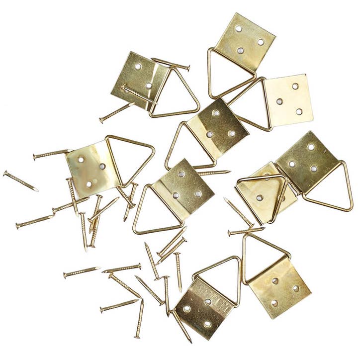 Factory Direct Craft - Wholesale Craft Supplies - Gold Metal D-Ring Strap Hangers (Pack of 10 + 30 nails)