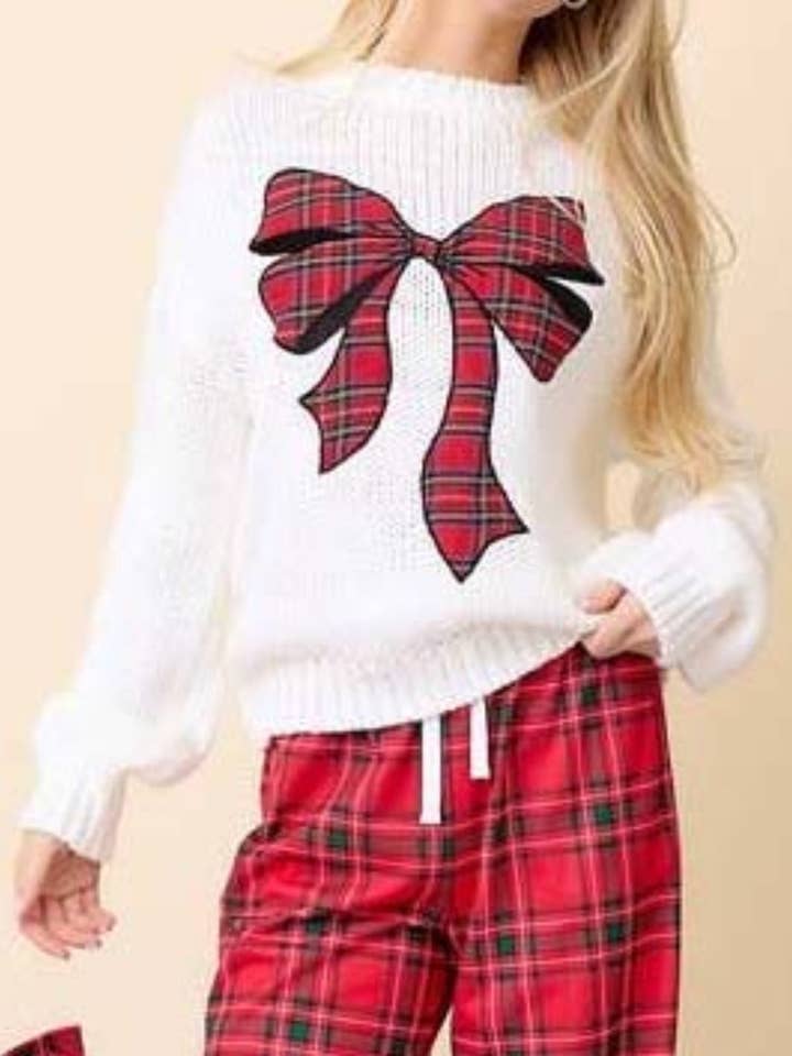 Ladies Merry Christmas Bowknot Pullover Sweater SKT4836 for wholesale by Sweetkama