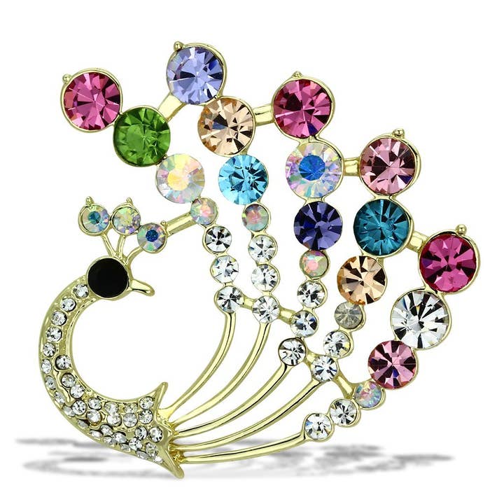 LO2931 - Flash Gold White Metal Brooches with Top Grade Crystal in Multi Color for wholesale by Alamode