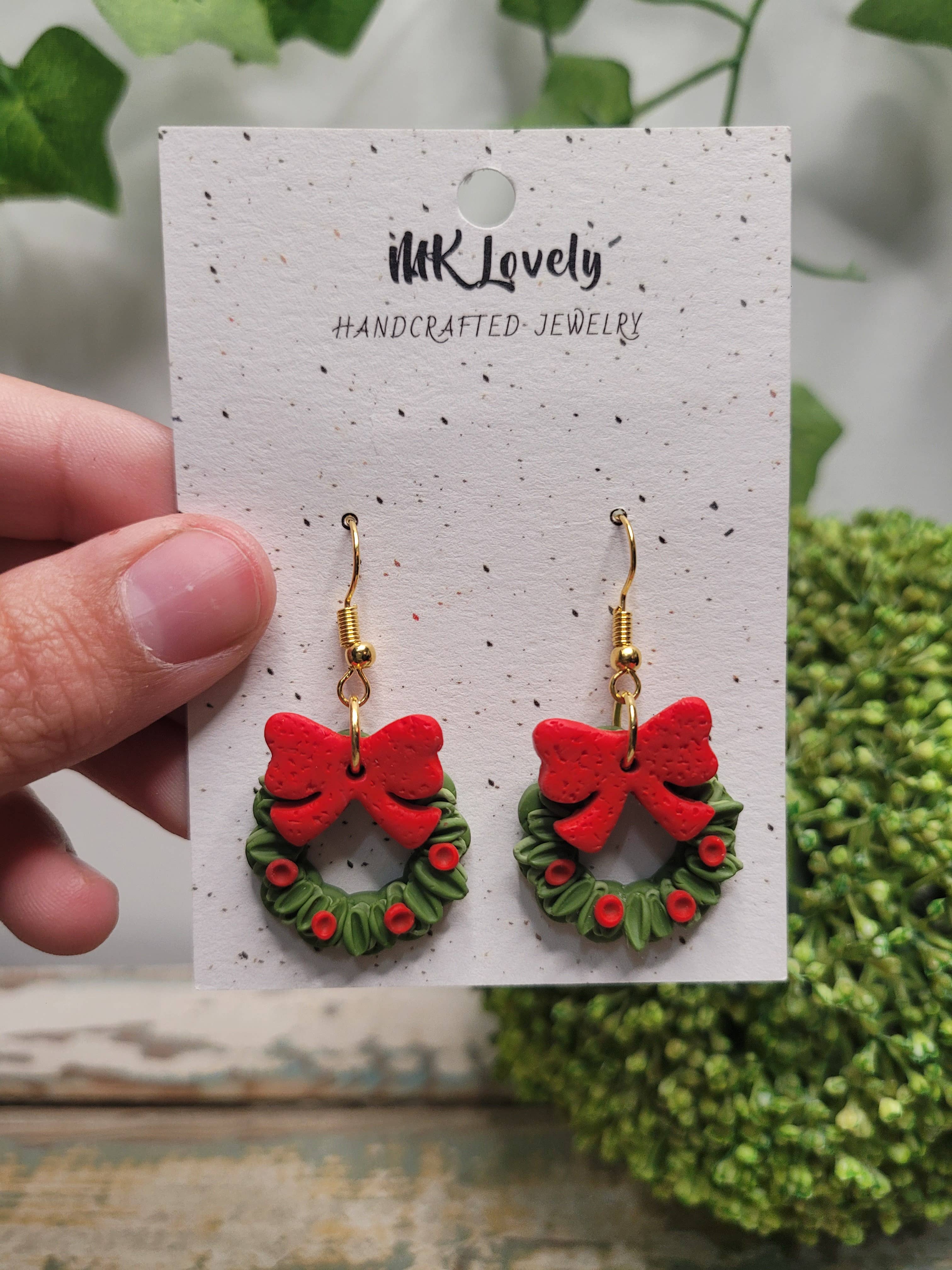 MK Lovely Boutique - Wholesale Dangle Earrings - Christmas Wreath Earrings2
