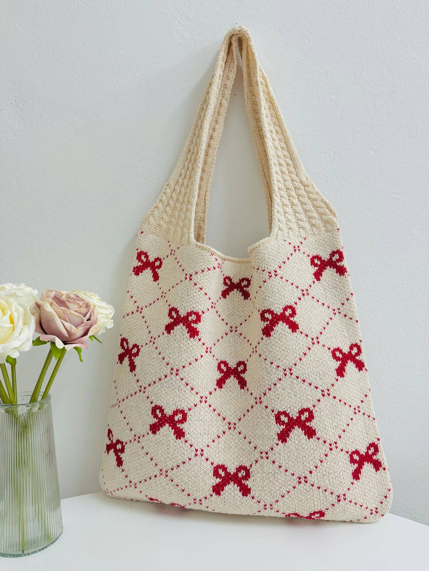 Little Trendy - Wholesale Shoulder Bag - Women's - Bow Knitted Large Single Shoulder Bag1