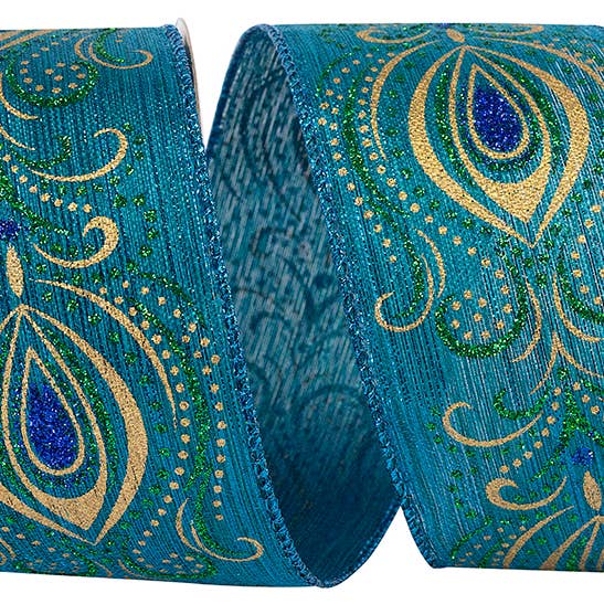 RELIANT RIBBON - Wholesale Ribbon - Gift Wrapping - Peacock Fashion Metallic Wired Edge, Turquoise, 2-1/2 In