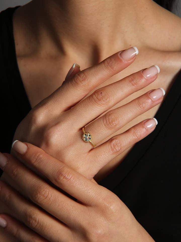 Women's Mixed Stone Sun Design 925 Sterling Silver Ring for wholesale by Volenia Silver