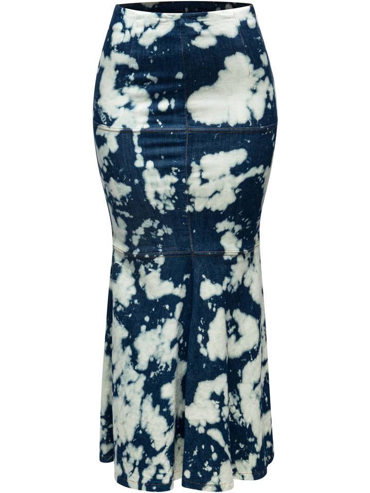 Saia maxi de sereia jeans Acid Wash por atacado de K Too