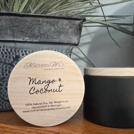 Mango & Kokosnoot - 100% Soja Kaars, 4 oz Zwart blik voor wholesale door Northern Wick Candle Company
