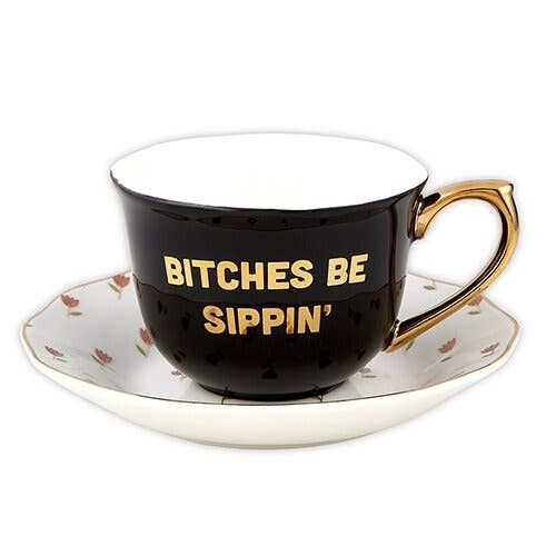 Tea Cup & Saucer Set - Bitches Sippin for wholesale by Slant Collections by Creative Brands