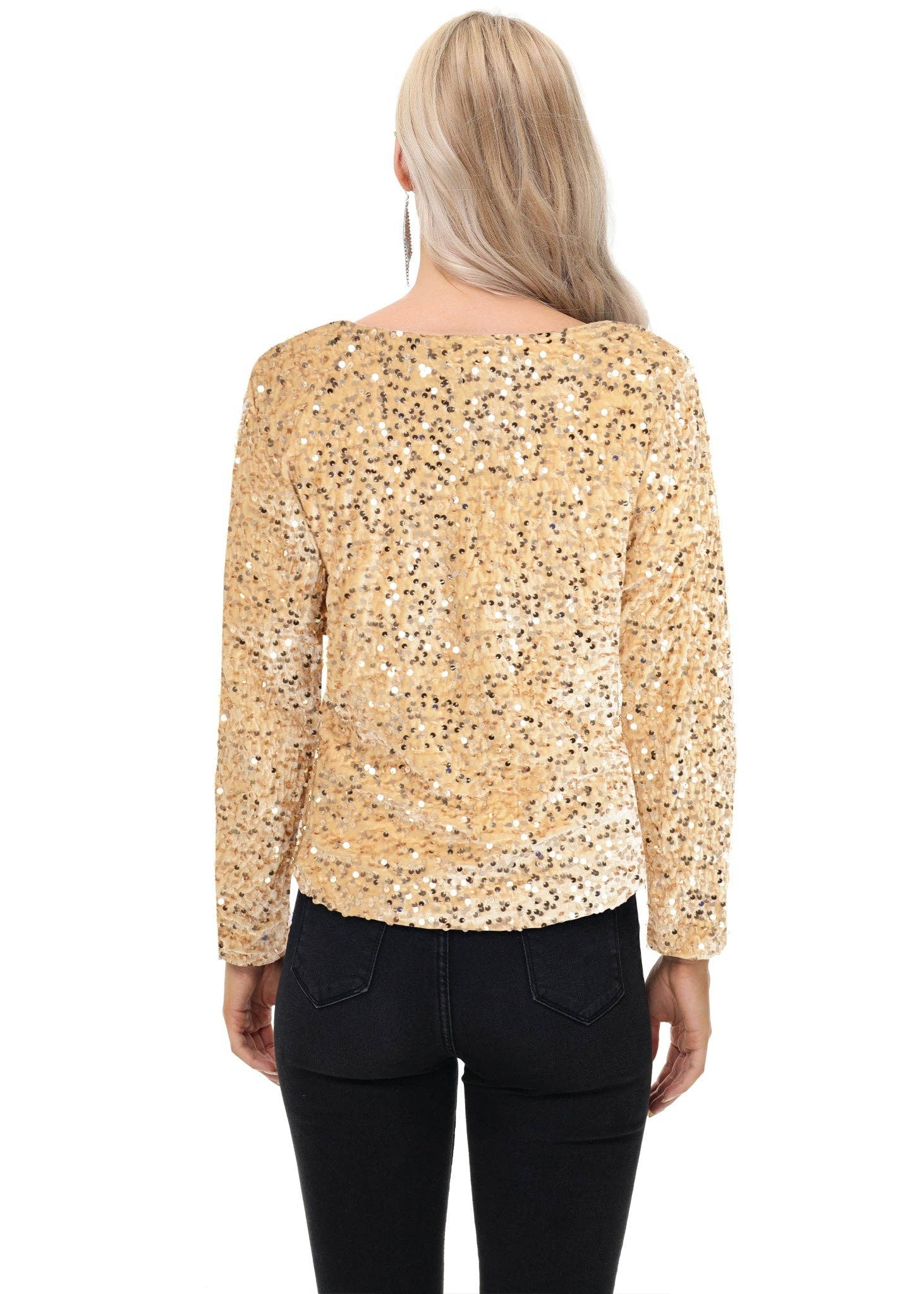 Anna Kaci Wholesale - Wholesale Blouse - Women's - Long Sleeve Sequin Tops Sparkly Glitter Evening Party22