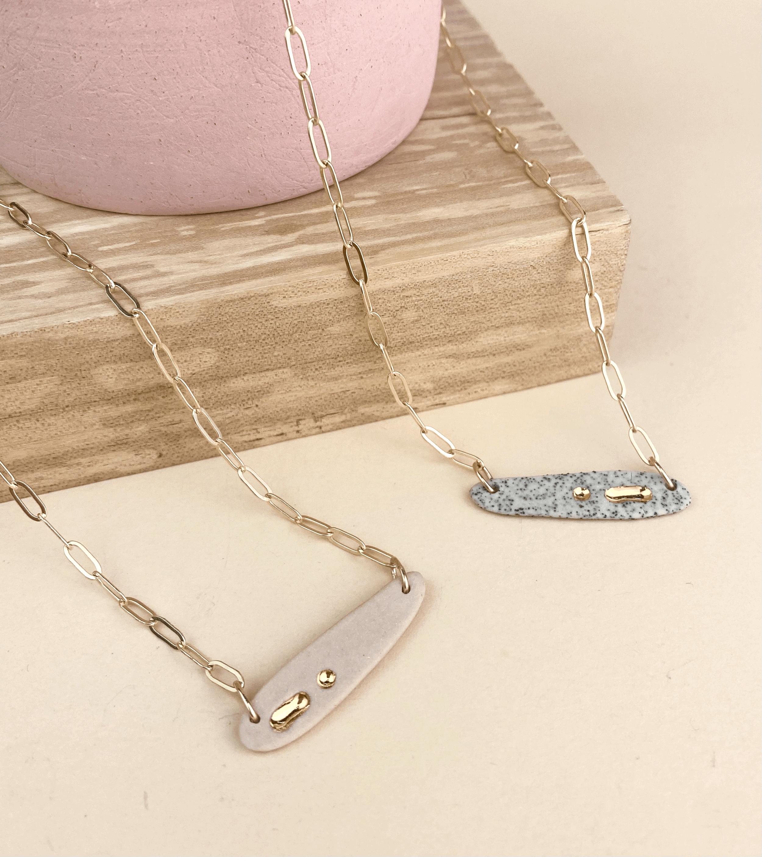 Barrow PDX - Wholesale Pendant/Charm Necklace - Lascaux Necklace - Ceramic Abstract Necklace, Goldfill Chain8