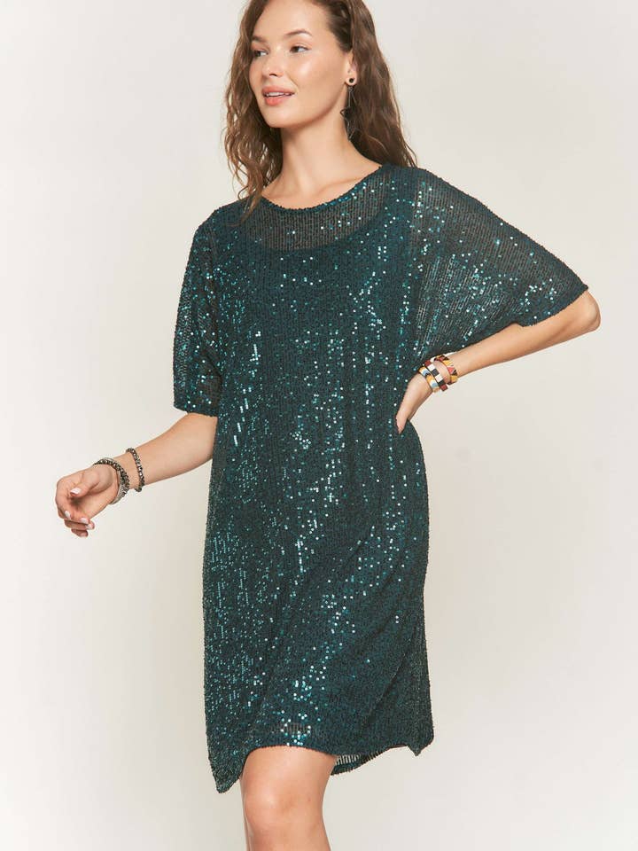 ADORA LA - Wholesale Dress - Women's - D7579_HE_ - DROP SHOULDER SEQUINS DRESS6
