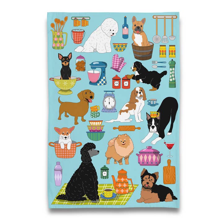 Puppy Dogs in the Kitchen Tea Towel for wholesale by Naked Decor