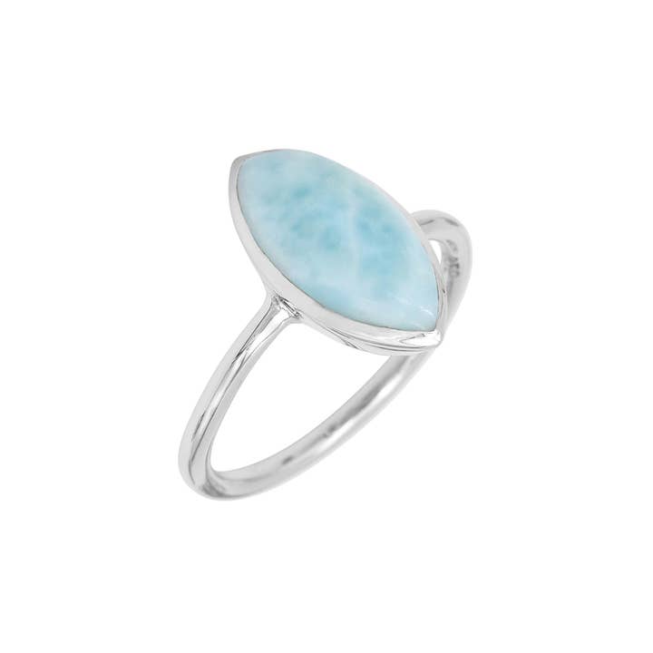 Sea-Inspired Larimar Gemstone Ring: 925 Silver Marquise Band for wholesale by Jay Jools