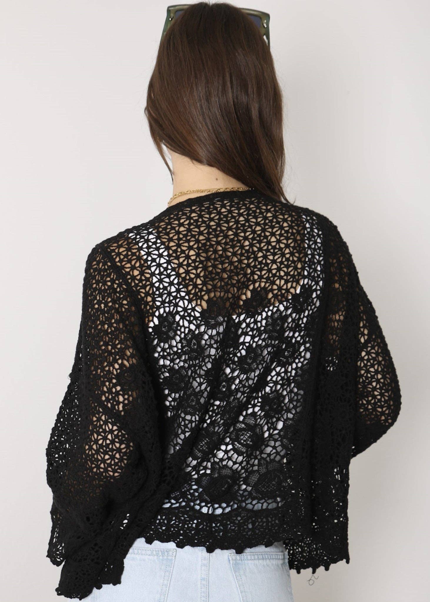 Anna Kaci Wholesale - Wholesale Kimono - Women's - Womens Short Embroidered Lace Kimono Crop Cardigan Half8