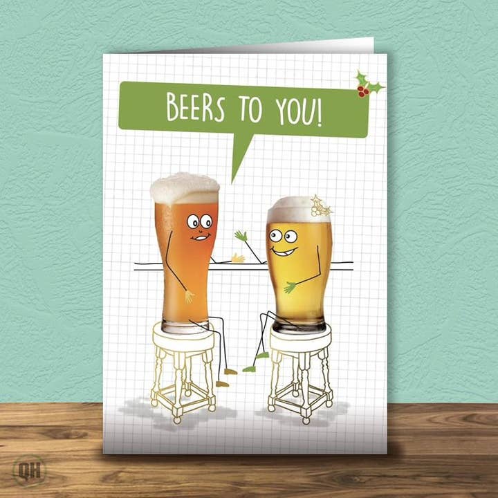 Beers To You Foiled Christmas Card for wholesale by Quitting Hollywood